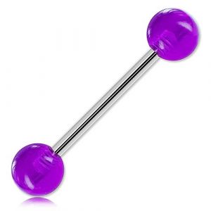 Inoki - Barbell de langue boules acrylique unies - Jonc/Tige 1.6 mm, Long. int. 14 mm, Boule 5 mm - Violet (INOKI PIERCING, neuf)