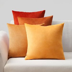 Topfinel Housse Coussin 45x45 Jaune Rouge Dégradé en Velours Brillant Housses de Coussin d'extérieur en Velours Brillant Ensemble de 4 Coussin Decoratif Bebe Fauteuil Jardin Lit Adulte (NoledarEU, neuf)