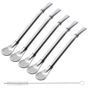 Gotetiso Bombilla Mat&eacute; 5 Pi&egrave;ces Cuill&egrave;re &agrave; Paille Filtrante en Acier Inoxydable Pailles R&eacute;utilisables avec Cuill&egrave;re Filtrante Paille Mate Inox avec Brosses de Nettoyage pour Th&eacute; Caf&eacute; Boissons (Gotetiso, neuf)
