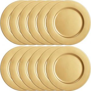 LATERN 12 Pi&egrave;ces Assiettes de Pr&eacute;sentation en Or R&eacute;utilisables, 33cm Assiettes de Pr&eacute;sentation en Plastique Grandes Assiettes de Service Rondes pour No&euml;l Mariage F&ecirc;te Tableau D&eacute;coration (QINGJIN-EU, neuf)