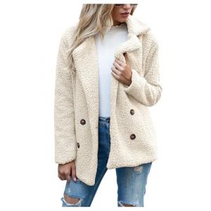 Blouson Femme Hiver Chaud Thermique Veste Polaire Chaude sans Capuche Manteau Capuche Fourrure D Interieur Pull Chaud Veste Hiver Femme Manteau Fourrure Blanc S (GUANGJ, neuf)