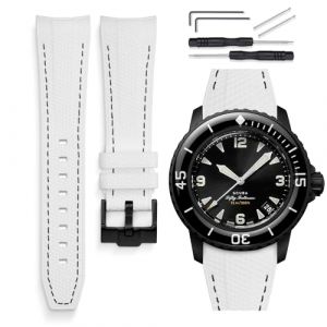 HORACE Bracelet de montre 22 mm en Silicone Liquide &ndash; Compatible Blancpain x Swatch Scuba Fifty Fathoms &ndash; Kit de montage inclus (Blanc - Couture Noir) (LCGlobal, neuf)