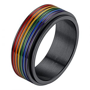 Richsteel Bague LBGT Noire Gay Pride Anti Stress Anneau Tournant Taille 64 Acier Inoxydable 7.8 mm - Bijoux Arc en Ciel Drapeau Fierté LGBT Gay et Lesbienne pour Homme Femme (Richsteel Jewellery, neuf)