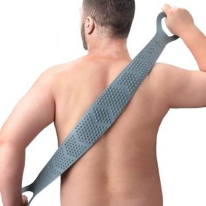 FREATECH Silicone Brosse a Dos pour Douche Homme, Sangle de Gommage Exfoliante Corps 2 C&ocirc;t&eacute;s pour Dos - Couverture 100% du Dos pour Nettoyer, Exfolier et Masser, Hygi&eacute;nique, Durable, Gris - 90 CM (FReatech Inc, neuf)