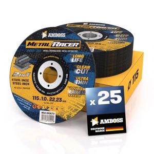Disque a tronconner 115 metal (25 pi&egrave;ces) - &Oslash;115x1x22.23mm - Disque a tronconneuse metaux Metal Racer by AMBOSS WERKZEUGE - Disque meuleuse 115 pour acier, acier inoxydable et meuleuse angulaire (Sawblade King, neuf)