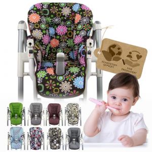 Housse de rechange pour coussin d'assise [Housse pour chaise haute] compatible avec Peg Perego Prima Pappa DINER (fleurs multicolores marron) (Bambiniwelt24, neuf)