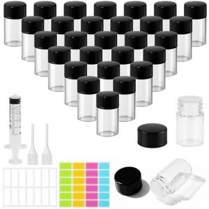 MirraSwit 30Pcs 2ml Flacon Huile Essentielle Vide, Transparent Flacon Huile Essentielle Vide, Mini Bouteilles en Verre avec Seringue, Compte Gouttes, Etiquetage pour Huile Essentielle Spa Massage (HONGQISHUN, neuf)