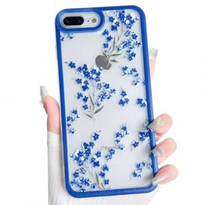 NITITOP pour iPhone 7 Plus / 8 Plus Coque Transparente Mignonne Floral Fleur Branche Motif Clair pour Femme Fille Cadre Coloré Éclatant Housse Antichoc en TPU Souple Protection - Bleu (NITITOP, neuf)