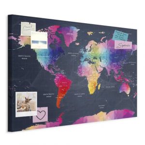 murando - Tableau &agrave; &Eacute;pingles et Peinture sur Toile Combin&eacute;s 120x80 cm - Avec Crochets Clous et Punaises Argent&eacute;es - Panneau en Fibres pour Notes et Affichage - Carte du monde k-A-0126-v-a (murando, neuf)
