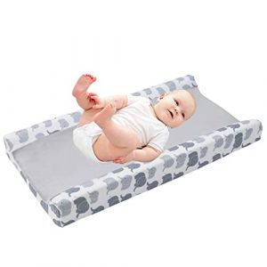 Housse de Matelas à Langer pour BéBé, Douce et Respirante Housse de Table a Langer en Coton, housse de protection matelas à langer amovible, Housse de lit Extensible nouveau-né, Eléphant Gris (iShang Direct, neuf)