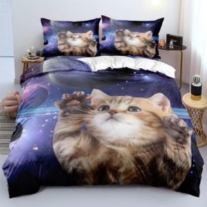 ZZXHG Housse de Couette 200x200 Chat &eacute;Toile Violet, Ensemble de Literie pour Adulte Enfant avec Fermeture &Eacute;clair, Parure de Lit 2 Personnes en Microfibre avec 2 Taie d'oreiller 65x65 cm (ZZXHG Bedding(Parure de Lit, Drap de lit, Couver), neuf)