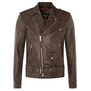 Infinity Leather Blouson Motard Brando en Cuir Marron Ancien pour Homme Blouson en Peau de Vache Rétro Rock L (Infinity Leather Collection, neuf)