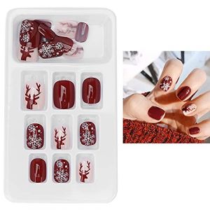 HUONIU Christmas French Tip Press on Nail 24 Pcs Short Winter Snowflake Fake Nail Snowflake Xmas Elk Design Nail Acrylic Nail Full Cover Glue on Nail for Gril DIY Xmas Nail Art (P139) (bebehahashop, neuf)