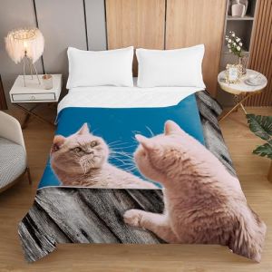 Highdi Impression de Chat Bedding Couette 220 x 240 cm, Ete Douce Microfibre Couette, Couette Imprimée 220x240 Poids Léger Couette Enfant, pour Couette 2 Personnes (Miroir,220x240cm) (Highdi, neuf)