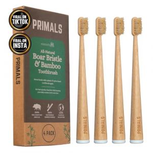 PRIMALS Lot de 4 brosses à dents en poils de sanglier et bambou - 100 % poils de sanglier véritables - Sans plastique et nylon (⭐⭐TFHhai shop⭐⭐, neuf)