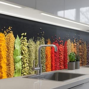 KitchenYeah&copy; Credence Cuisine Adhesive 80x300 cm Protege Mur Revetement Mural Adhesif Parement Interieur &Agrave; Coller Plaque Plastique Rigide &Eacute;pices - Herbes - Bandes - Arc-En-Ciel (KitchenYeah, neuf)