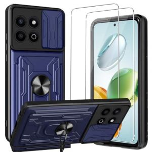 KZIOACSH Coque pour Honor 200 Smart/Honor X7C 4G avec 2 Verre Tremp&eacute;,Heavy Duty Antichoc Bumper Housse,Couvercle de cam&eacute;ra &agrave; glissi&egrave;re+360&deg;degr&eacute;s B&eacute;quille &agrave; Bague de Rotation,Bleu (Dragon-long, neuf)