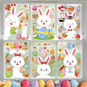 JEYORZY 6 feuilles Autocollants Décor de Pâques Fenêtre, Décoration de Fenêtre Lapin et Oeuf de Pâques Pâques, Stickers Décoration de Pâques Décoration de Pâques et de Stickers Fenetre Paques (Wacicy EU, neuf)