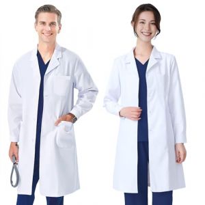 FAHAKO Blouse Blanche Homme Femme, Blouse Chimie Lycee Coton Blouse Laboratoire Blouse Medicale Manche Longue Blouse Blanche Chimie Lycee avec 3 Poche Bouton pour Etudiant Physique Scientifique, S (Mandangu EU, neuf)