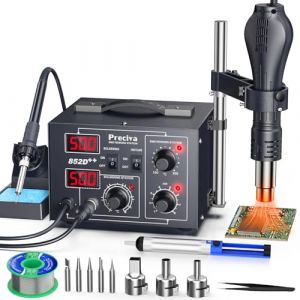Preciva 2-in-1 Station de Soudage à Air Chaud, 852D Fer a Souder, 740W PID Double Affichage, 100-500℃, Ventilateur Sans Balais (120L/min), avec Support/Pistolet à Dessouder pour Réparation SMD/BGA (TPSKJ, neuf)