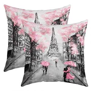 Lot de 2 Housses de Coussins 55x55 Paris Housse d'oreiller Tour Eiffel pour Canap&eacute; Maison,Taie d'oreiller R&eacute;tro Sur Le Th&egrave;me de Paris,Coussin D&eacute;coratifs en Forme D'Aquarelle et de Fleurs Cerisier (Suzhou yiyanyun e-commerce Co., Ltd, neuf)