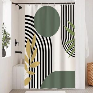 Uiiooazy Rideau Douche Vert, Rideau de Douche Abstrait Géométrique Lignes Noir Rayé Rideaux de Baignoire Anti Moisissure Imperméable Tissu Polyester Rideaux Salle de Bain avec 8 Crochets 120x200cm (dongguibinjingpinxiaodianpu, neuf)