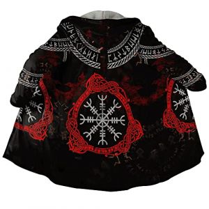 Viking Tattoo Manteau Capuche Fausse Cachemire pour Homme Cape d'hiver Nordique Imprimée 3D Veste Plus Chaude,Aegishjalmur,3XL (Every Day-EU, neuf)
