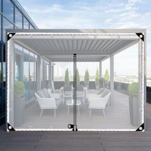 Panneau De Bâche Transparente Avec Fermeture Éclair,Rideau De Bâche Extérieur Claire Imperméable,Bâche Pvc Étanche Avec Œillets,Pour Pergola,Gazebo,Porche,Abri De Voiture,L×H-4×2.3m(13.1*7.5m) (FYZSH Store, neuf)