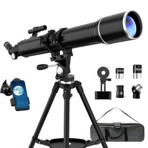 T&eacute;lescope, 90 mm Ouverture 900mm T&eacute;lescope Astronomique pour Adultes, Telescope R&eacute;fracteur Professionnel, 36X-270X Portable T&eacute;lescopes, avec Adaptateur, Tr&eacute;pied et Sac de Transport (Noir) (HAISILUFEI, neuf)