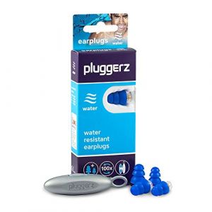 Bouchons d'oreilles Pluggerz Water - 2 paires (S/M M/L) - R&eacute;utilisables - Doux et confortables - Filtr&eacute;s 25 dB - Natation - Sports nautiques - Emp&ecirc;che l'eau dans l'oreille - Pr&eacute;vient les douleurs (FlexPoint, neuf)