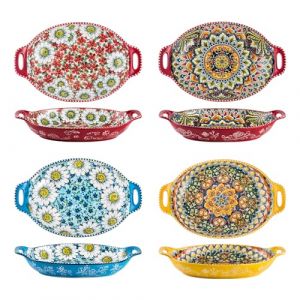 Henten Home Saladier Style Bohème, Bols fait à la Main - 950ml, Assiettes Creuse à Soupe 4 Pièces pour Petit Dejeuner, Soupe, Ramen, Fruit, Salade - Services de Table (HentenHome, neuf)