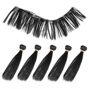 CALLARON Lot De 6 Perruques De Poupée Lisses 15 Cm, Mèches Artisanales Noires 1b, Outil De Réimplantation De Cheveux Pour Bricolage Poupée, Kit Coiffure Garçon Et Filles, Accessoires De Décoration (Raindrops On Roof, neuf)
