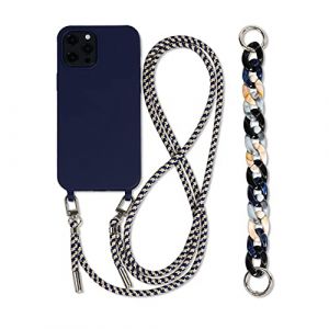Emlivi Coque cha&icirc;ne de t&eacute;l&eacute;phone Compatible avec iPhone 14 TPU &eacute;tui pour t&eacute;l&eacute;phone 3 en 1 Bracelet Lanyard Coque en Silicone Souple avec Collier De Perles Coque pour iPhone 14, Bleu (Emlivi, neuf)