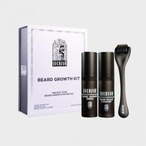 Odenson Beard Growth Kit - Beard Growth Serum Infused with Capilia Longa Complex and Aloe Vera for a Fuller, Thicker Beard - Derma Roller for Facial Hair Growth for Men - Derma Roller Cleaning Spray (Odenson, neuf)