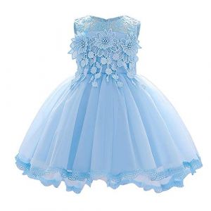 FYMNSI Nourrisson B&eacute;b&eacute; Filles Robe Dentelle Tutu Tulle Princesse Florale Soir&eacute;e de Mariage Demoiselle d'honneur Robe de Bapt&ecirc;me F&ecirc;te Anniversaire sans Manches V&ecirc;tements d'&eacute;t&eacute; Bleu 18-24 Mois (FYMNSI store, neuf)