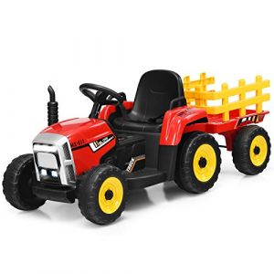 COSTWAY 12V Tracteur Électrique Enfants avec Pelle & Remorque Amovible, Véhicule Électrique à 6 Pneus avec Lumière LED & Musique & Klaxon, Télécommande 2,4G, 3-8km/h pour Enfants de 3 Ans+ (FDS GmbH, neuf)