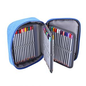 Ejoyous 72 Trous Trousse &agrave; Crayon, Crayon Scolaire Sac &agrave; Crayon Sac &agrave; Stylos &agrave; Fermeture &eacute;clair avec 3 Compartiments Trousse Scolaire pour Dessinateur Professionnelle ou Amateur Bleu (Liusing, neuf)