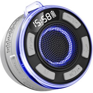 PRSCFUM Enceinte Douche Bluetooth 5.3, Enceinte Portable Etanche IP7, Mini Speaker sans Fil 360&deg; St&eacute;r&eacute;o, Lumi&egrave;res LED, Ventouse Puissante, Haut-Parleur de Douche avec Micro (ALPHAMAZ LTD, neuf)