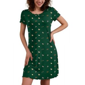 Ekouaer Nuisette Femme Col Rond Liquette De Nuit L&eacute;gers &eacute;t&eacute; Pyjama Casual Chemise de Nuit Jupe &agrave; Volants, Vert, XL (Ekouaer EU, neuf)