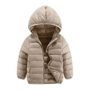 Doudoune Enfant L&eacute;g&egrave;re Veste Matelass&eacute;e Fille en Duvet &agrave; Capuche Manteau Blouson Gar&ccedil;on Chaud pour Automne Hiver Puffer Jacket V&ecirc;tement de Plein Air Khaki,9-10 Ans (qiaoxiahe, neuf)