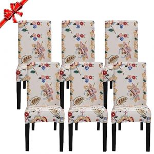 Jaotto Housse de Chaise Salle à Manger Extensible 6 Pièces,Housse de Chaise Universelle Lavables,Couverture de Chaise Facile à Nettoyer pour Décor Salle à Manger Hôtel Restaurant,Façon Fleur (Jaotto, neuf)