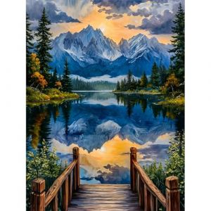 HEIBAGO Montagne Peinture par numéros pour Adultes, Paysage Kit de Peinture à l'huile sur Toile par numéro pour Débutants, Peinture à l'huile DIY Rivière pour la décoration de la maison,30X40cm (JINYULIANG, neuf)
