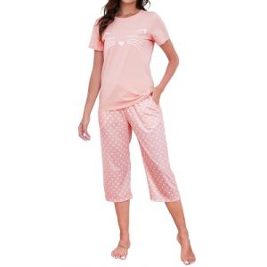 TeJoyce Pyjama Femme Coton Ete, Ensemble de Pyjama Femme Short V&ecirc;tements de Nuit &agrave; Manches Courtes &agrave; Motif Chat et Pantalon 3/4 &agrave; Pois avec Poches, 2 Pi&egrave;ces Doux et Confortable S-XXL (TeJoyce-FR, neuf)