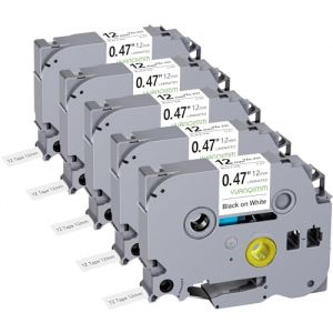 5x Ruban pour Étiqueteuse Yuanqimm Compatible 12mm TZe231 TZe-231 TZ231 TZ-231 pour Brother P-touch Ruban 12mm 0,47 Ruban Noir sur Blanc Ruban pour PT-D400 H100LB H105 D200 1000 H110 H101 H107B D210 (Yuanqimm, neuf)