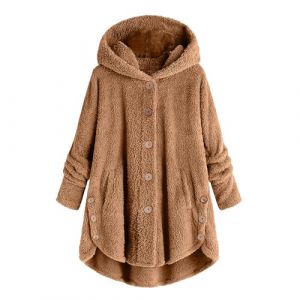 KHIRVWL Veste D'hiver En Polaire R&eacute;versible Pour Femme - Manteau En Laine Boutonn&eacute;e - Manteau D'hiver &agrave; Capuche- Blouson Pelucheuse Avec Poche - Outerwear De Couleur Unie De Pyjama (KHIRVWL-FR, neuf)