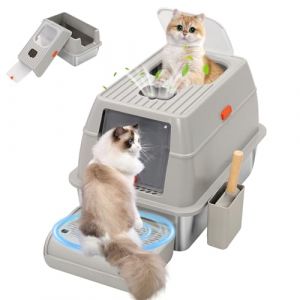 Bac &agrave; Liti&egrave;re pour Chat en Acier Inoxydable,Bac &agrave; Liti&egrave;re Ferm&eacute; pour Chat avec Pelle et P&eacute;dale,Liti&egrave;re Haute en avec Couvercle,Caisse Litiere pour Chats avec Double Entr&eacute;e Plateau Amovible (Gongchen-eu, neuf)