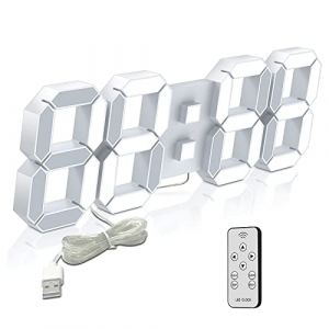 Deeyaple Horloge Murale Digitale LED 3D Grand Réveil Télécommande 38.1CM 12/24 Heure Temperature Date Affichage Temps Mémoire Fonction Snooze Veilleuse Luminosité Regolabile Cuisine Bureau Salon (Superjack, neuf)