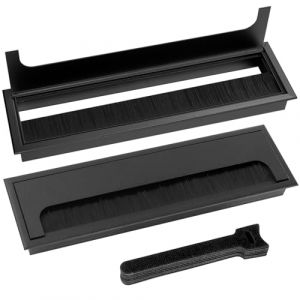 2 Pieces Passe Cables Encastrables Bureau, Sortie de Câble pour Encastrer Sur Table de Bureau, Organisateur de Cables, Avec Joint Brosse, 10 Pieces Serre-câbles (noir, 280x80mm) (TianQiuKeJi, neuf)