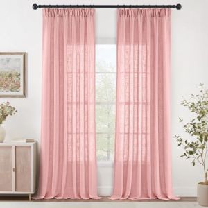 MIULEE Rideau Voile Modernes en Lin Translucide pour Deux Portes de Balcon Rideaux pour Salon Chambre à Coucher Lot de 2 Rose HxL 225x140 cm (MIULEE HOME, neuf)