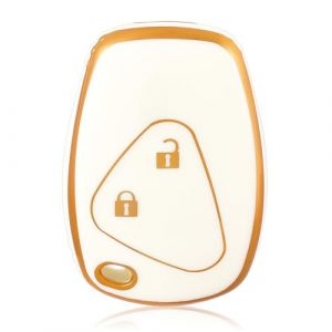 OFF WE GO Etui Cles Coque de Cl&eacute; pour Renault Clio Modus Twingo Kangoo Master Trafic Dacia Logan Sandero Opel Protecteur Cl&eacute; Voiture Couverture Cl&eacute; Accessoire Voiture Cl&eacute; &agrave; T&eacute;l&eacute;commande, Blanc Or (OFF WE GO, neuf)